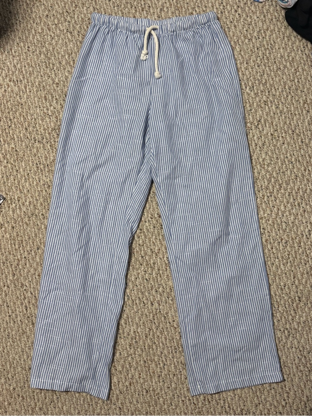 SHEIN Light Blue & White Pinstripe Drawstring Pants